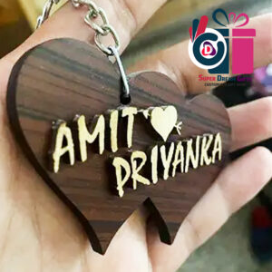 Double Heart Key Chain With Name